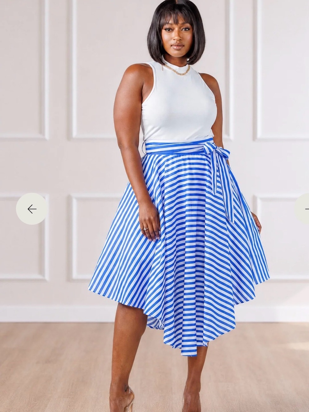 Striped Blue and White Asymmetrical Tie-Waist Skirt